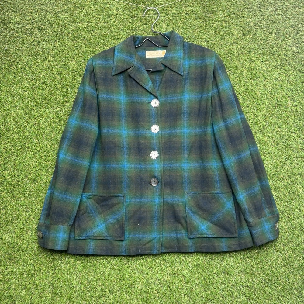 Vintage Pendleton Blazer Jacket Womens 18 Wool 49er Jacket Button Green Blue